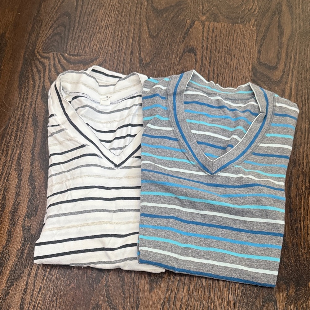lululemon athletica Gray and White Striped Tees